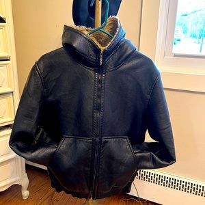 (((SOLD)))Genuine Leather Hooded Bomber Jacket Custom made very rare